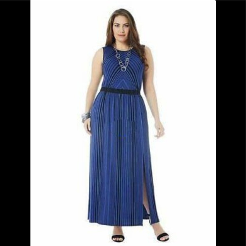 Daisy Fuentes Blue and Black Stripe Maxi Dress